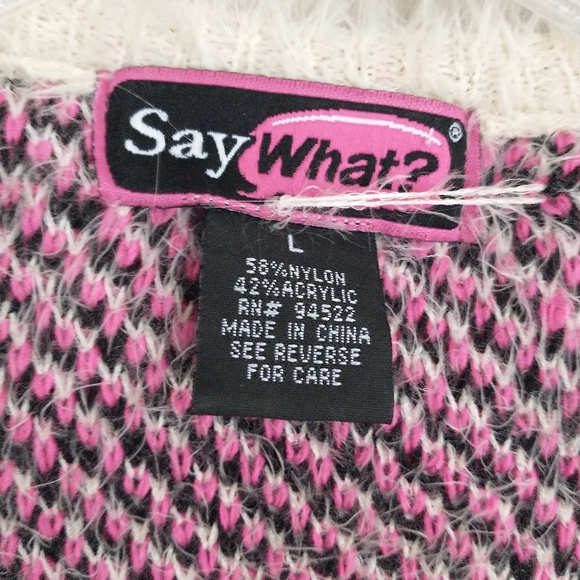 Say What ? Pullover Sweater pink black fuzzy eyelash Size Large - Picture 3 of 3